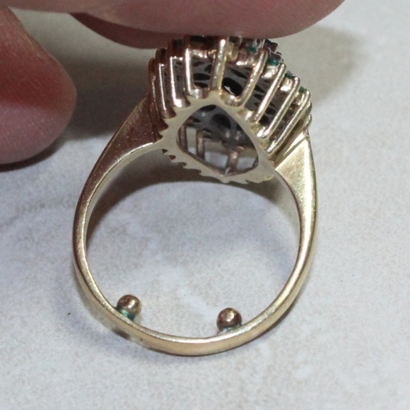 COPY - 14K Yellow Gold Diamond & Emerald Cluster Ring - Picture 3 of 4